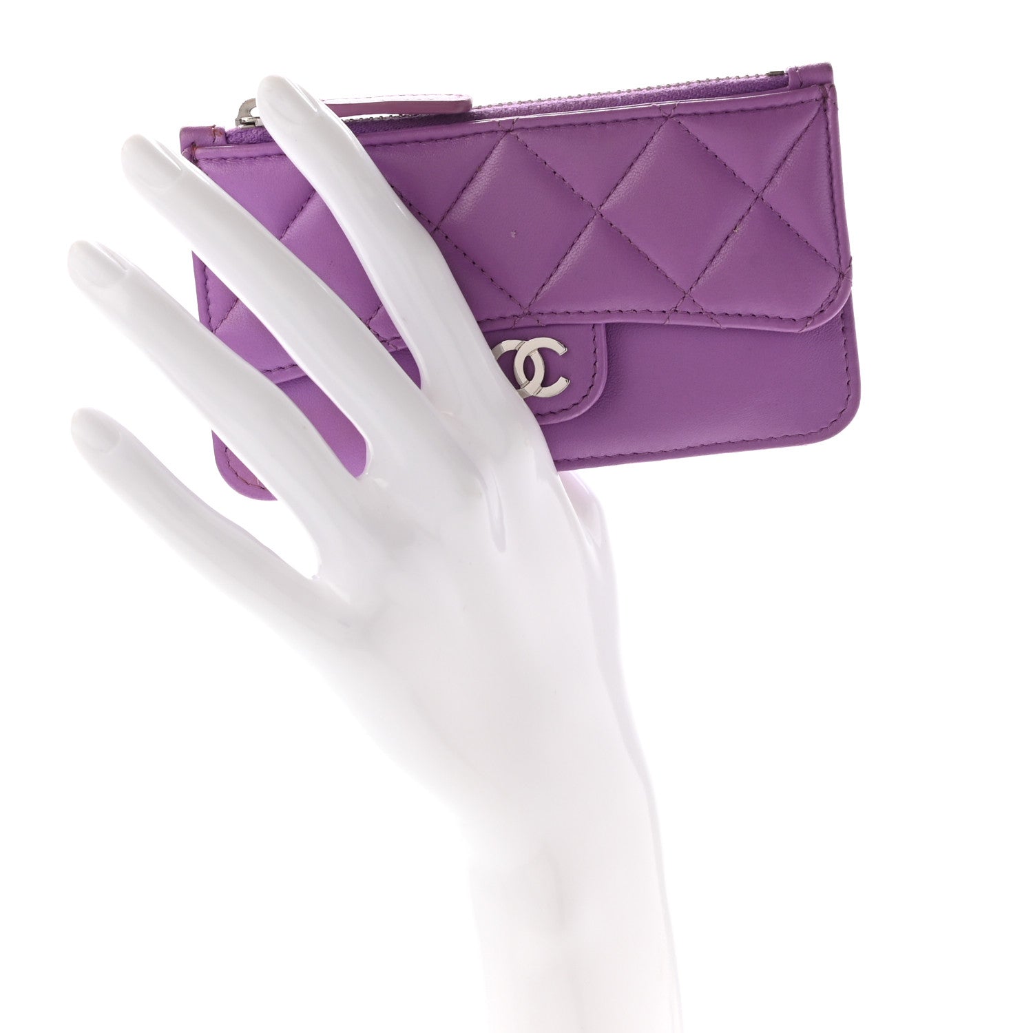 Chanel Lambskin Quilted Flap Zip Card Holder Purple 2 of 11