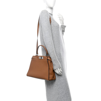 Fendi Cuoio Romano Selleria Bi-Color Medium Peekaboo Iconic Satchel Mou Deserto 2 of 11