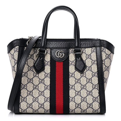 Gucci GG Supreme Monogram Textured Dollar Calfskin Web Small Ophidia Tote Bag Beige Blue 1 of 11