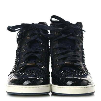 Jimmy Choo Calfskin Patent Studded Tokyo Sneakers 39 Navy 2 of 7
