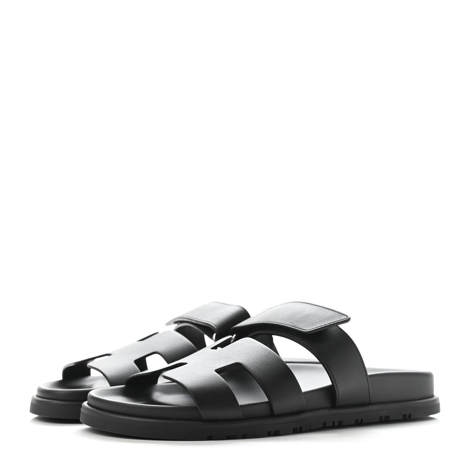Hermes Calfskin Womens Chypre Sandals 38.5 Black 3 of 9