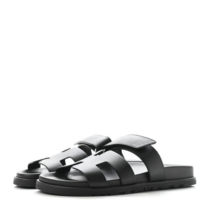 Hermes Calfskin Womens Chypre Sandals 38.5 Black 3 of 9