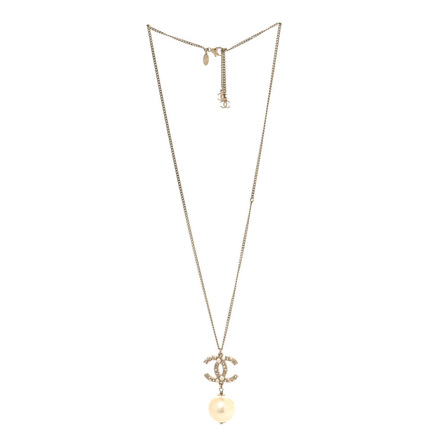 Chanel Crystal Pearl CC Drop Necklace Gold 3 of 5