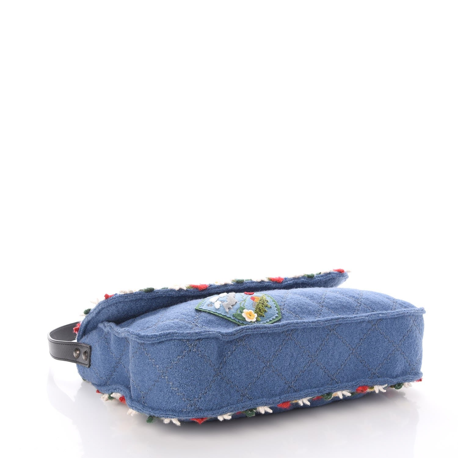Chanel Felt Embroidered Large Crest Austrian Satchel Blue 4 of 9