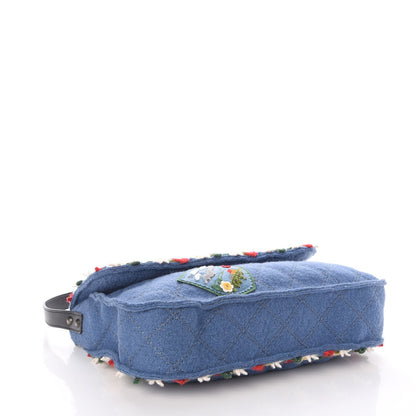 Chanel Felt Embroidered Large Crest Austrian Satchel Blue 4 of 9
