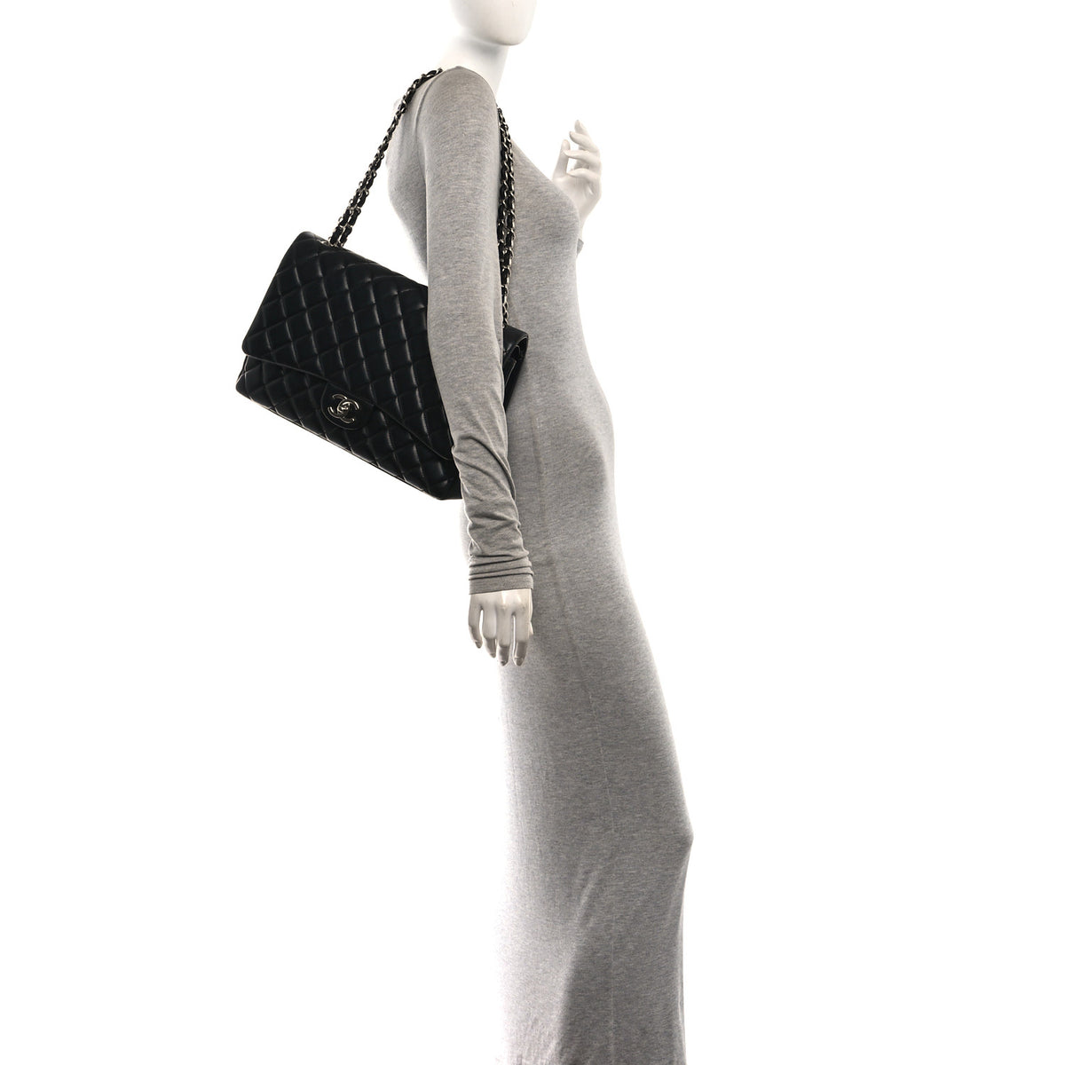 Lambskin Quilted Maxi Double Flap Black