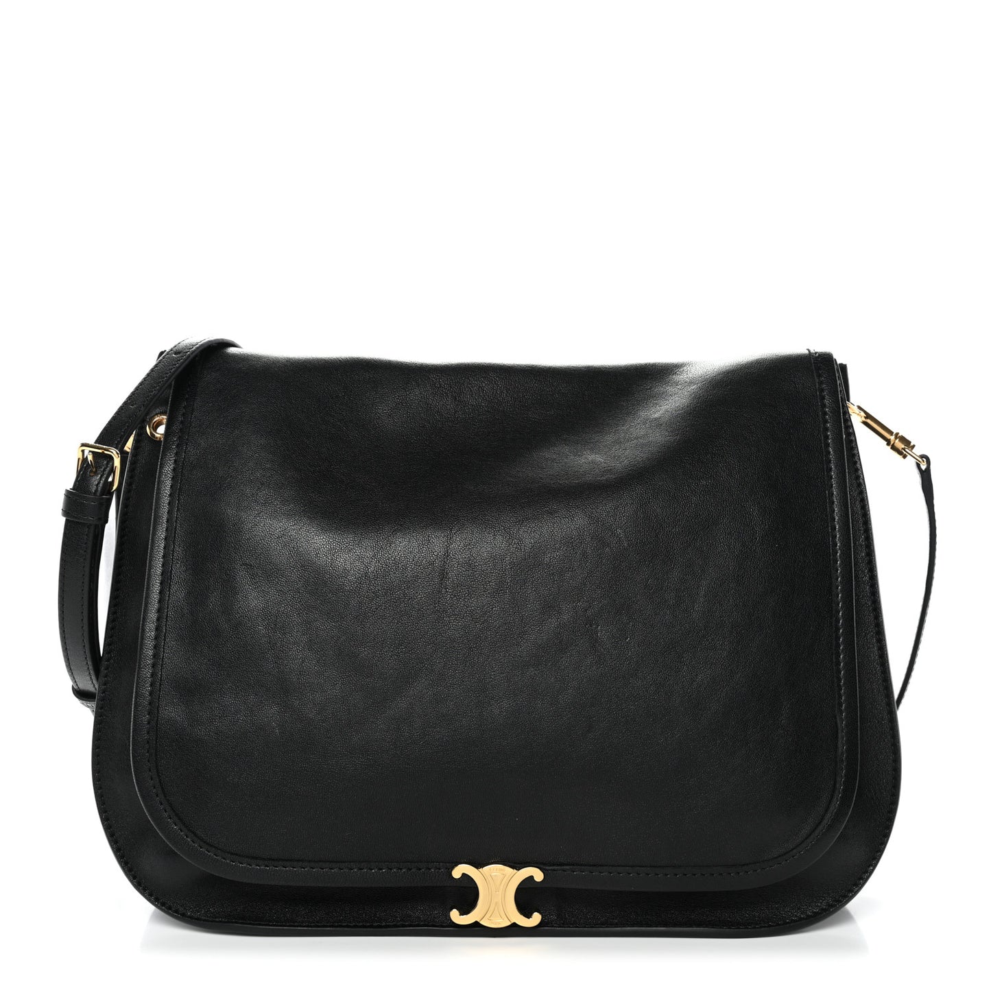 Shiny Lambskin Soft Triomphe Besace Bag Black