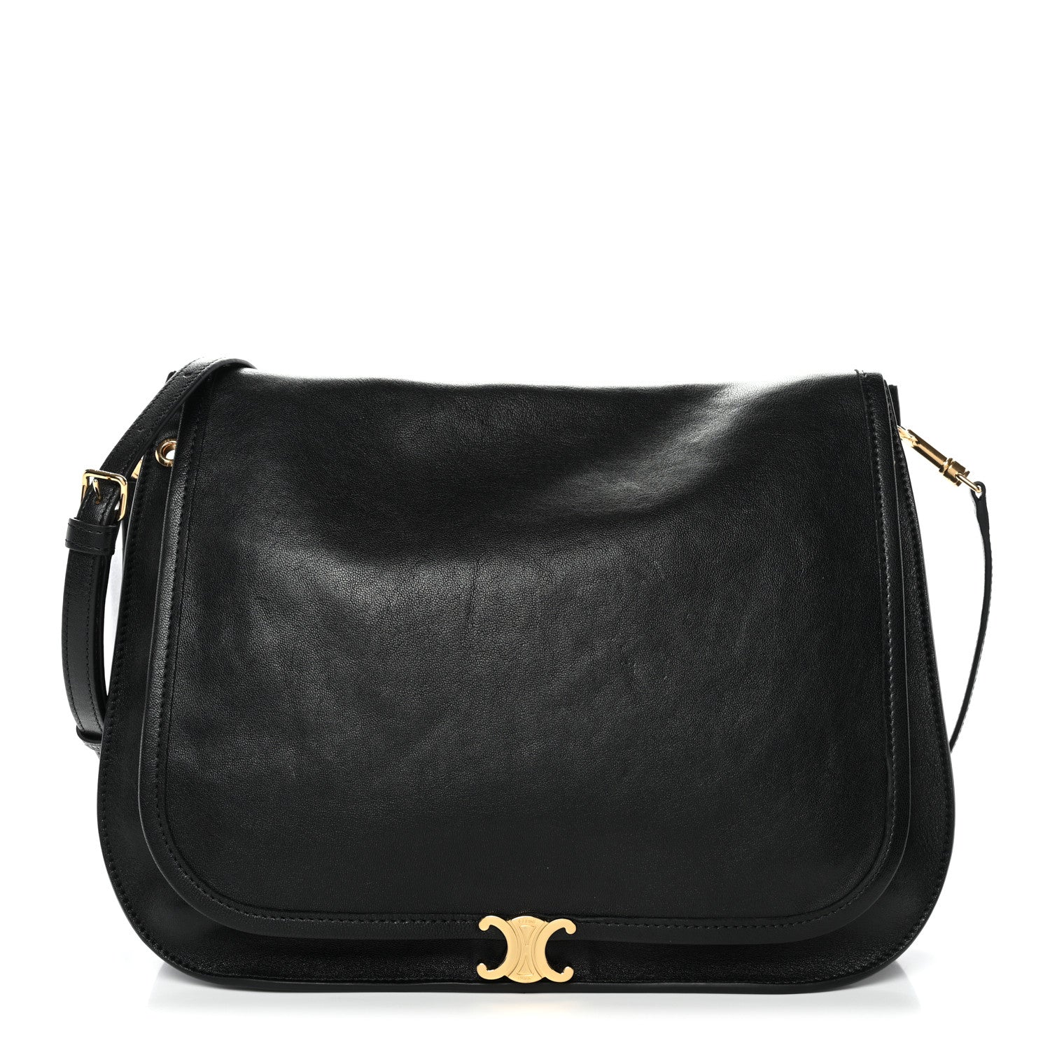 Celine Shiny Lambskin Soft Triomphe Besace Bag Black 1 of 9