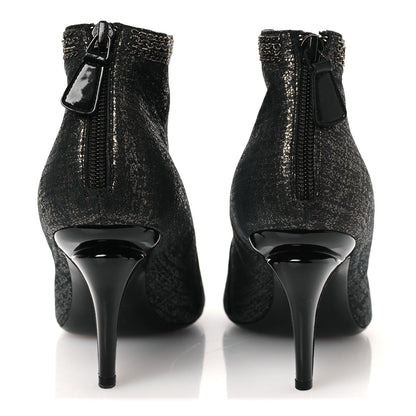 Chanel Metallic Tweed Patent Cap Toe CC Chain Ankle Booties 40 Black 6 of 12