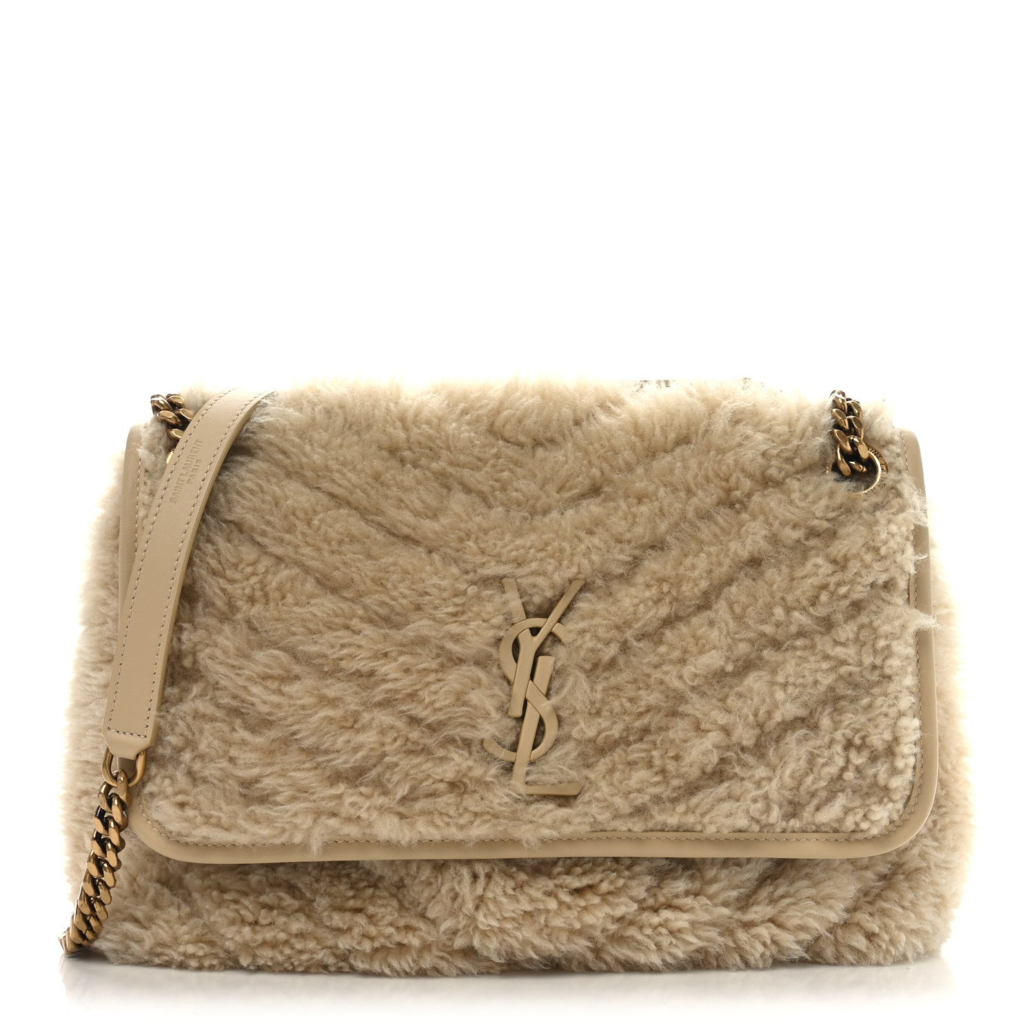 Saint Laurent Calfskin Shearling Monogram Medium Niki Chain Satchel Natural Beige 1 of 10