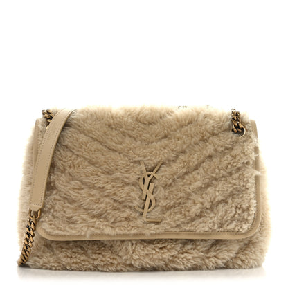 Saint Laurent Calfskin Shearling Monogram Medium Niki Chain Satchel Natural Beige 1 of 10