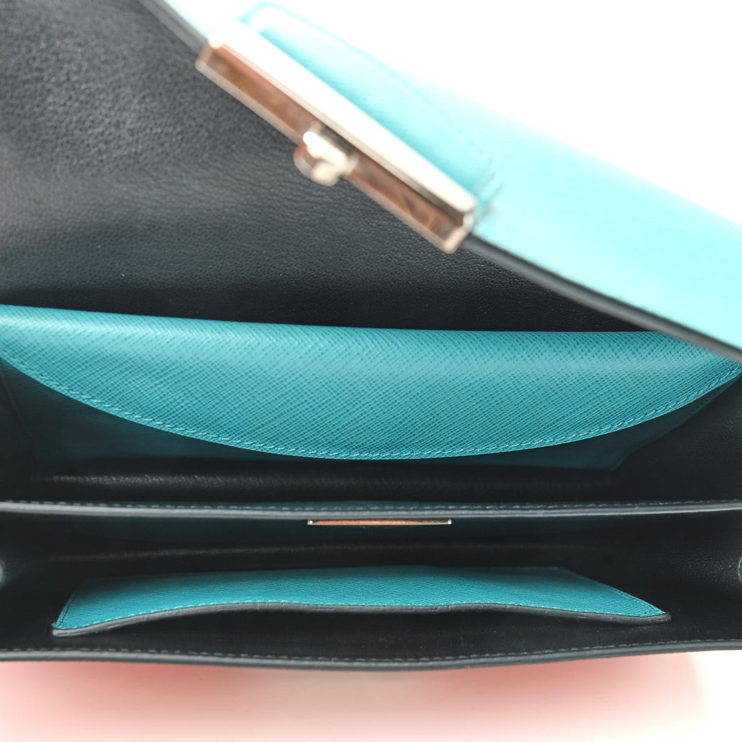 Saffiano Lux Bi-Color Sound Shoulder Bag Papaya Turchese