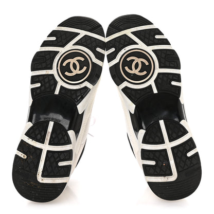 Chanel Mesh Suede Calfskin Grained Calfskin Womens CC Sneakers 38.5 White Black 6 of 9