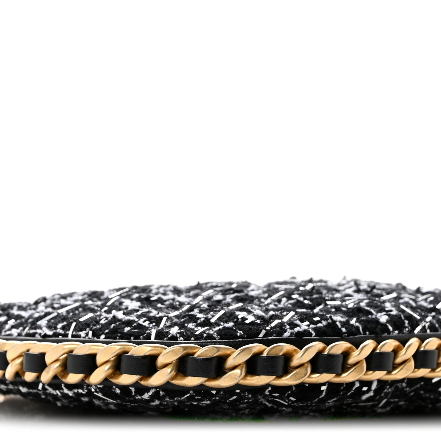 Tweed Sequin Quilted Trendy Chain Around Hobo Black White