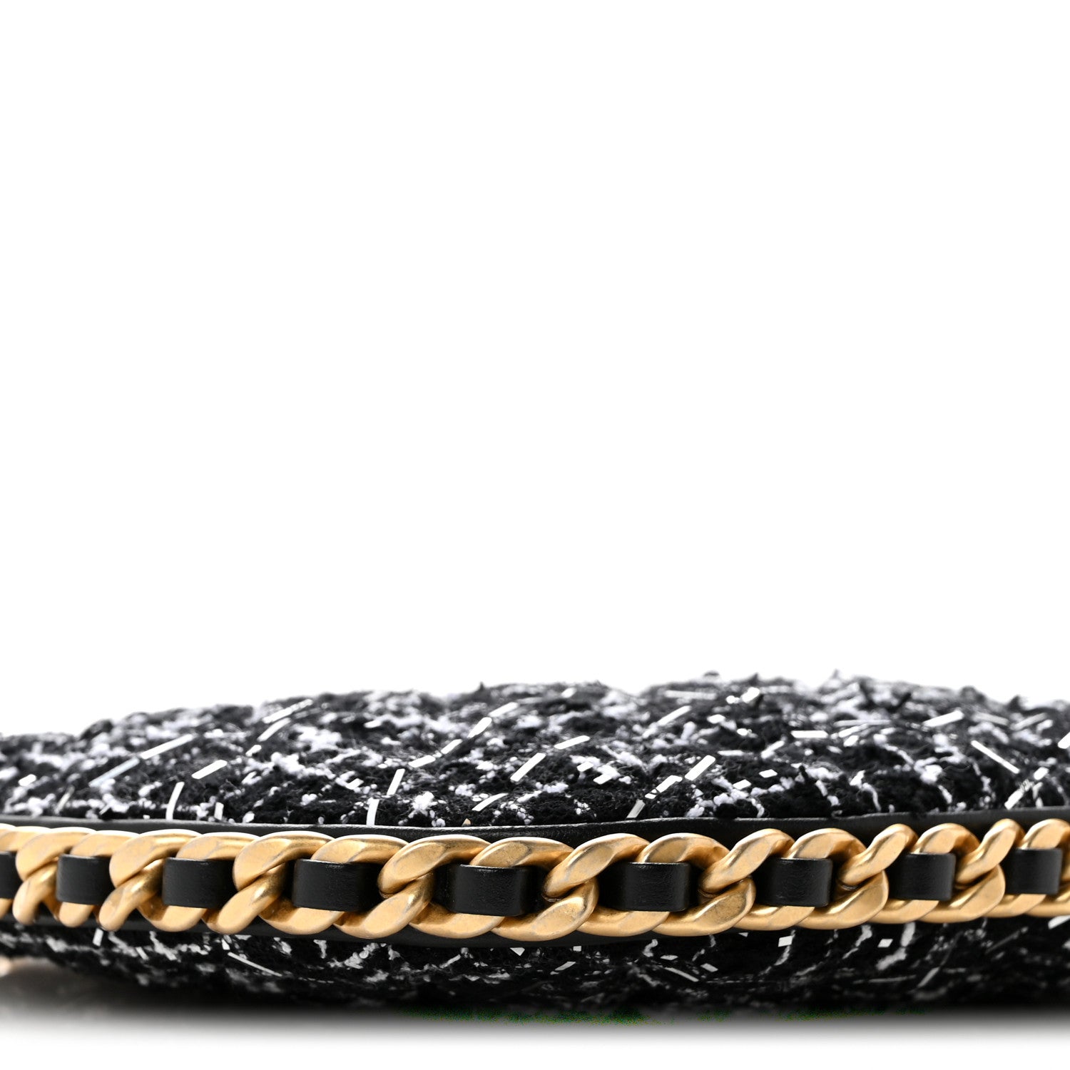 Chanel Tweed Sequin Quilted Trendy Chain Around Hobo Black White 9 of 11