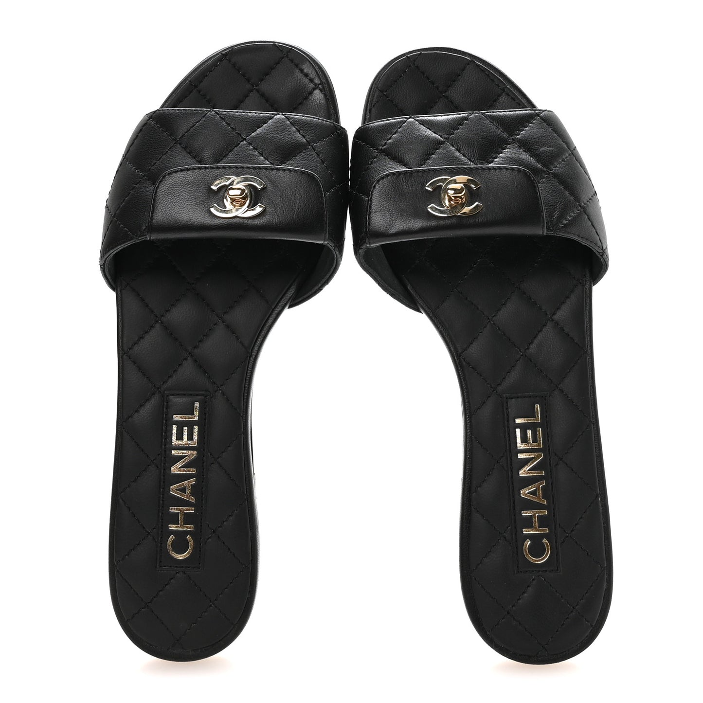 Lambskin Quilted CC Turnlock Sandals 36 Black