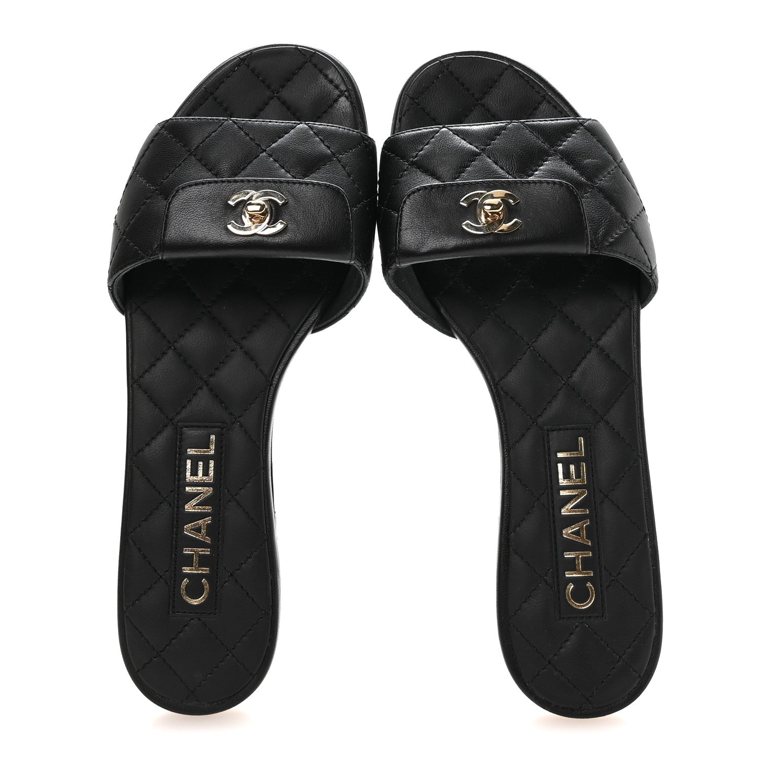 Chanel Lambskin Quilted CC Turnlock Sandals 36 Black 2 of 9