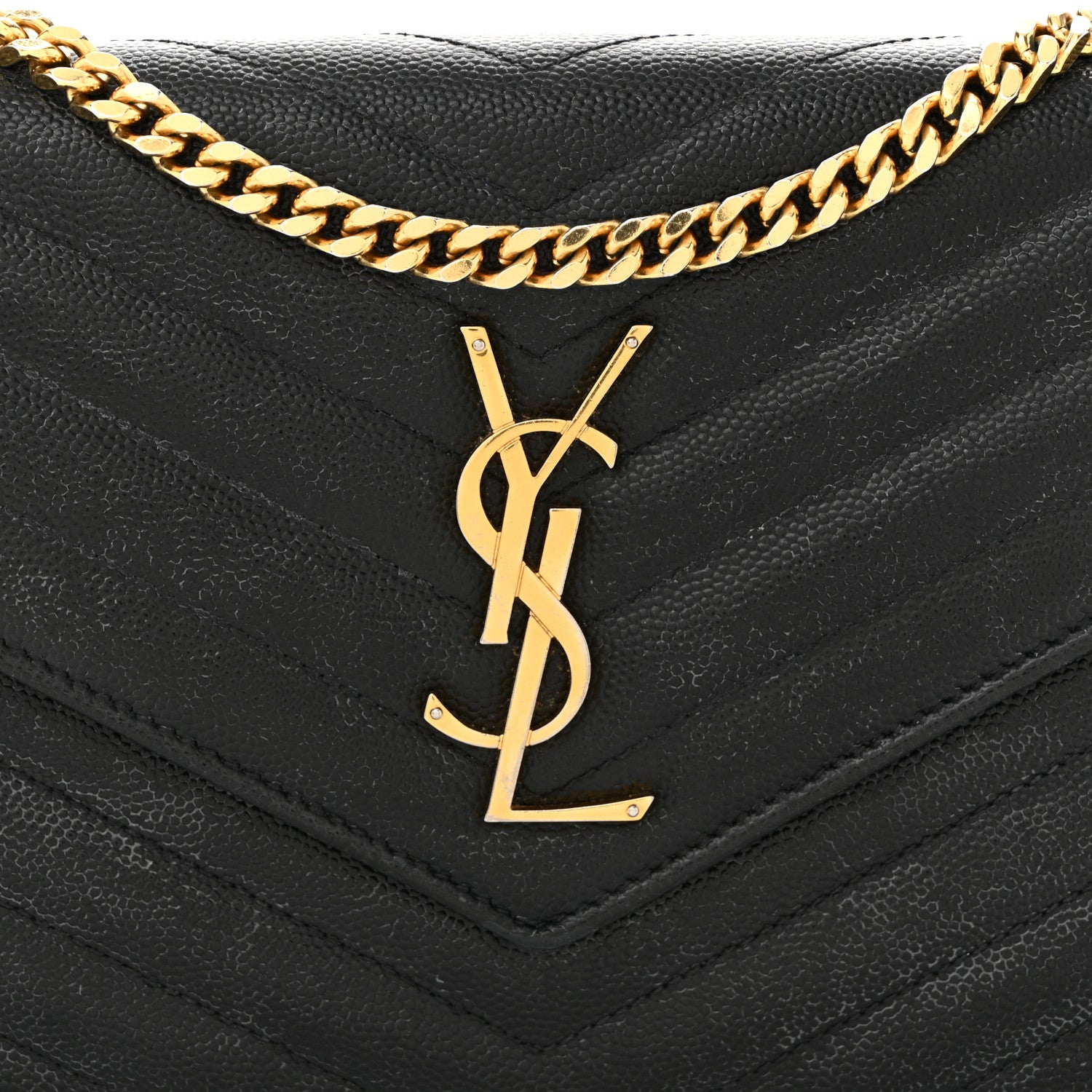 Saint Laurent Grain De Poudre Matelasse Chevron Monogram Chain Wallet Black 9 of 13