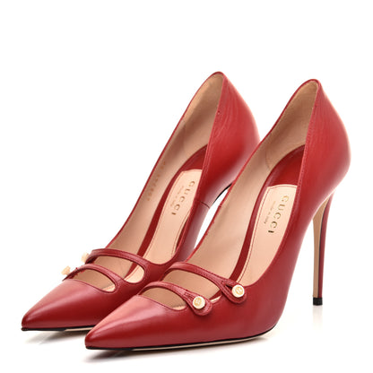 Gucci Malaga Kid Double Strap High Heel Pumps 38 Red 3 of 8