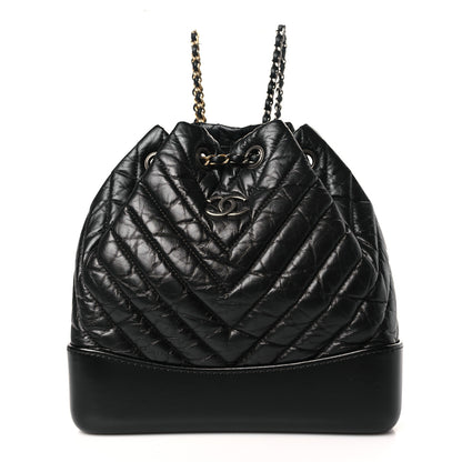 Chanel Aged Calfskin Chevron Quilted Small Gabrielle Backpack Black 1 of 9