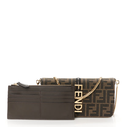 Fendi Fabric Jacquard Vitello Grace FF 1974 Fendigraphy Wallet On Chain Tobacco Moro Ebano 3 of 15