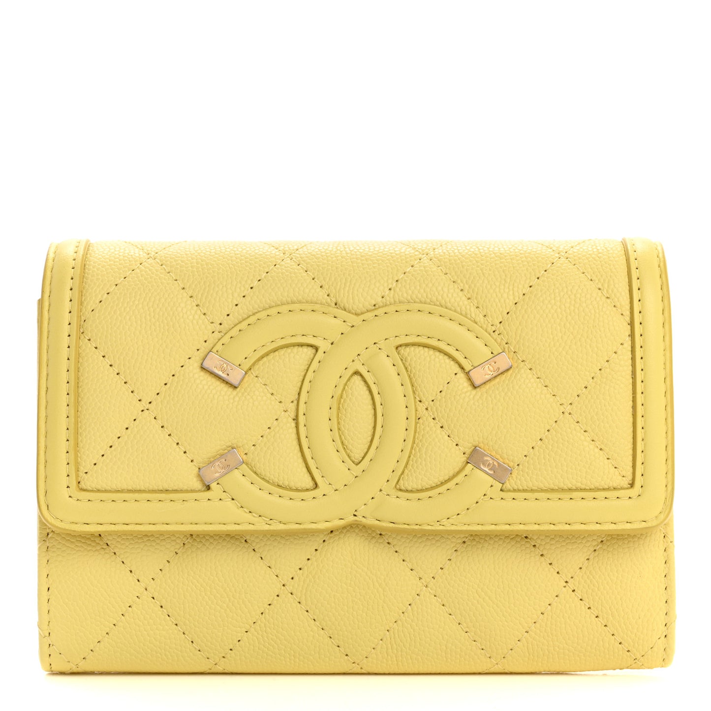 Caviar Quilted Medium Filigree Flap Wallet Yellow