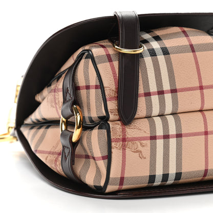 Burberry Haymarket Check Large Bridle Saddle Bag Dark Clove Brown 10 of 13