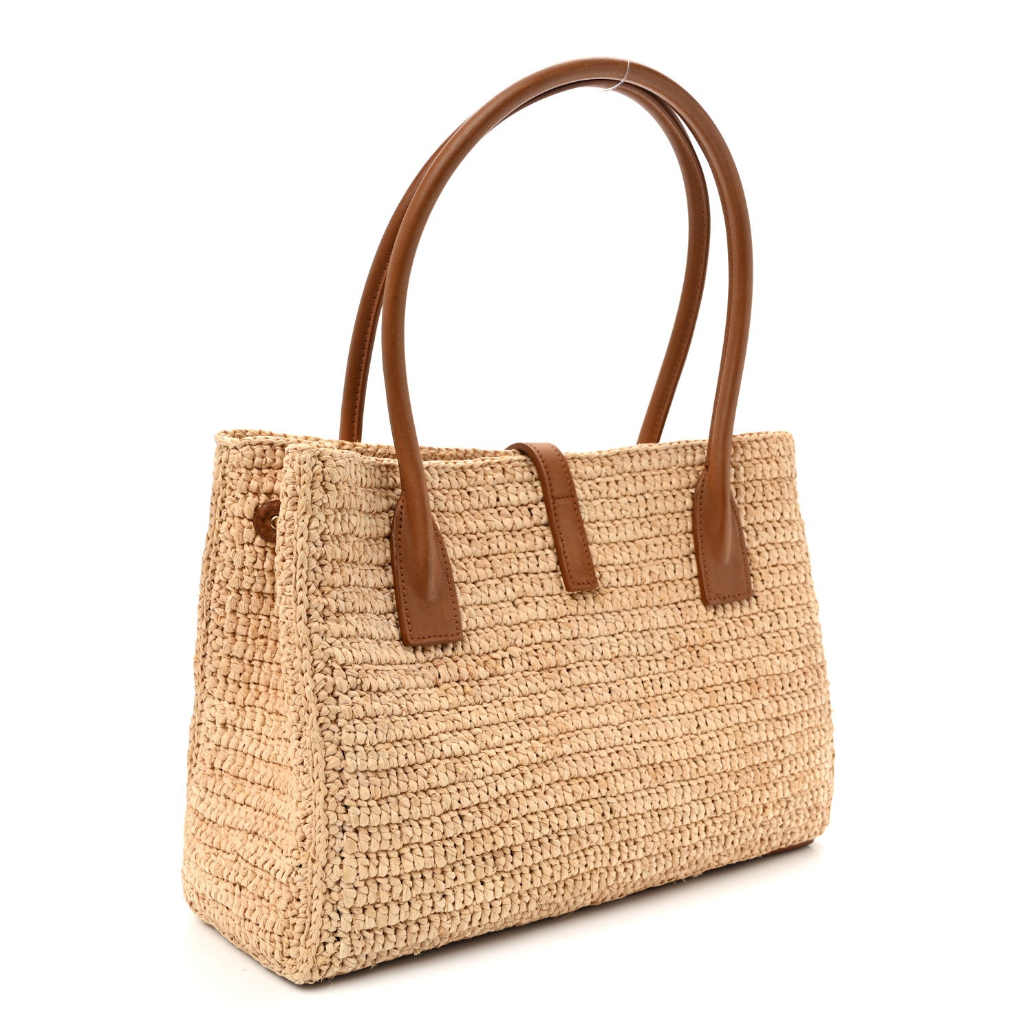 Saint Laurent Raffia Calfskin Panier Rectangle Tote Naturel Brick 3 of 9