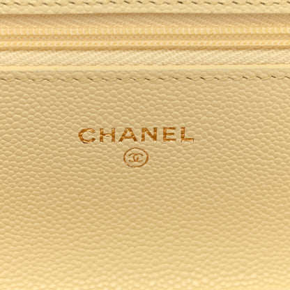 Chanel Caviar Quilted CC Turn Lock Wallet On Chain WOC Light Yellow 6 of 12