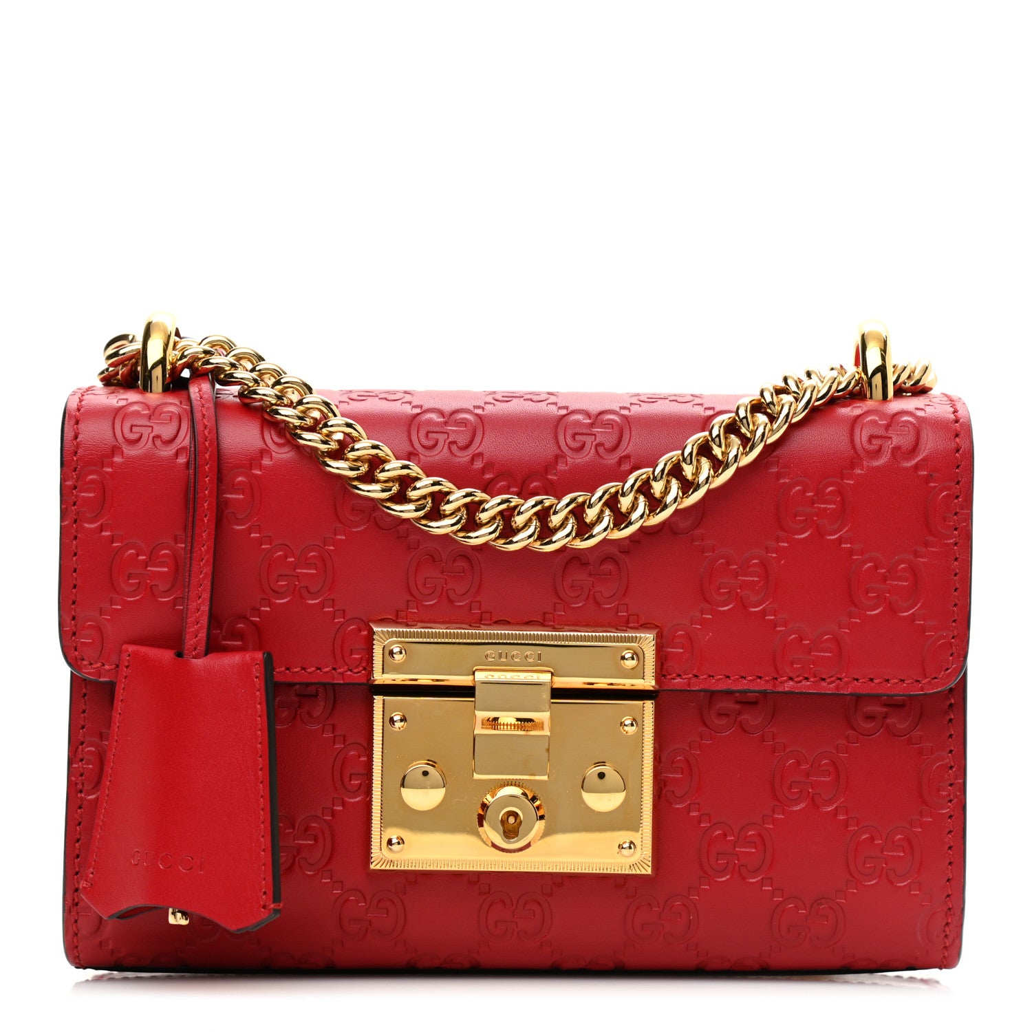 Gucci Guccissima Small Padlock Shoulder Bag Hibiscus Red 1 of 10