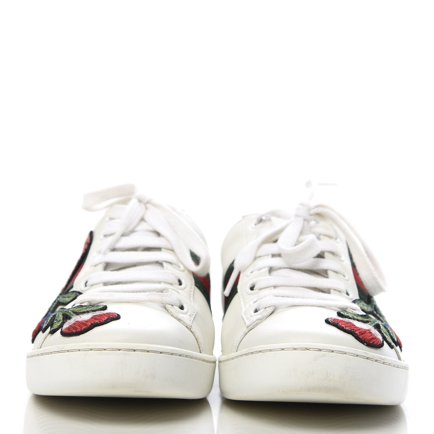 Calfskin Web Floral Embroidered Womens Ace Sneakers 35.5 White