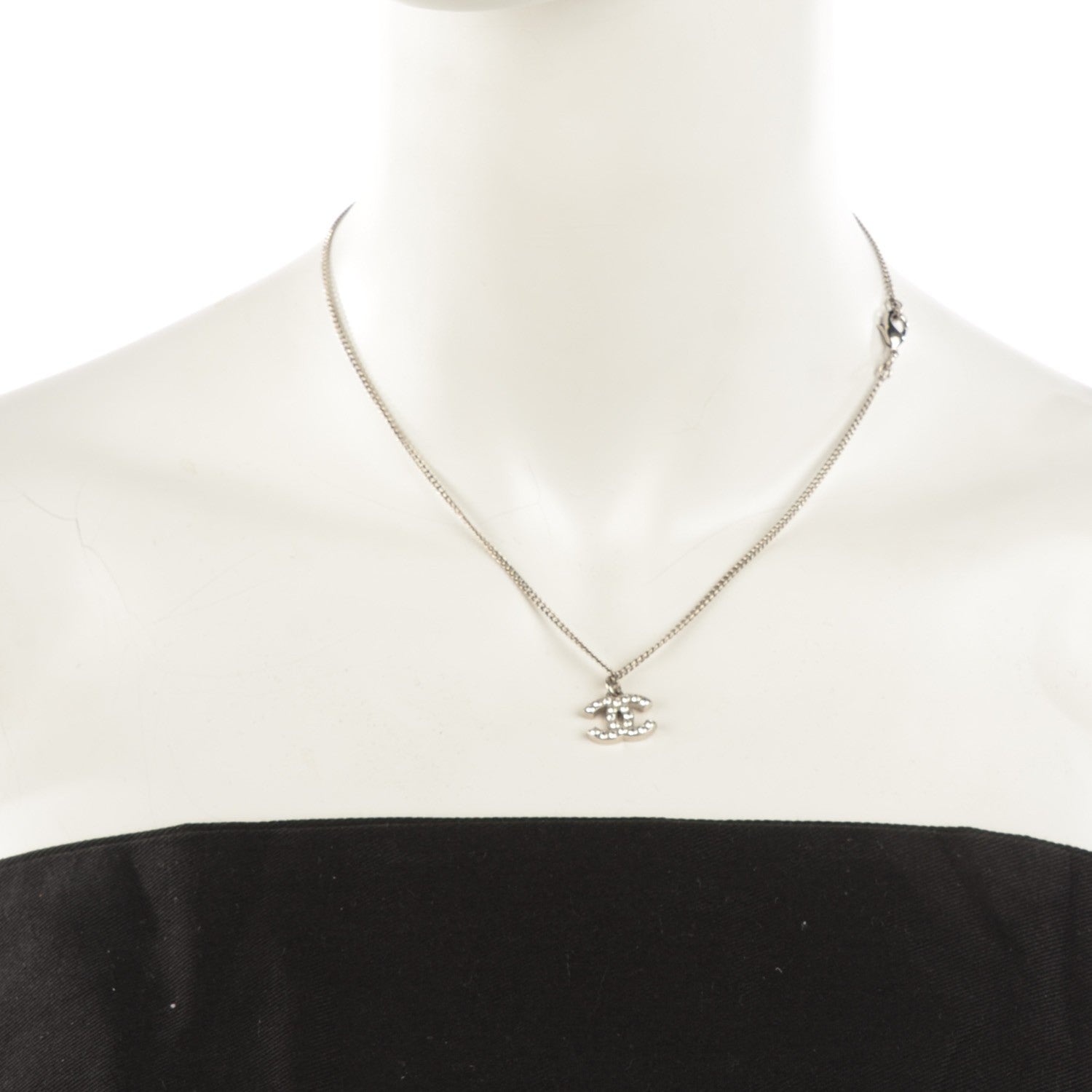 Chanel Crystal Timeless CC Necklace Silver 2 of 6