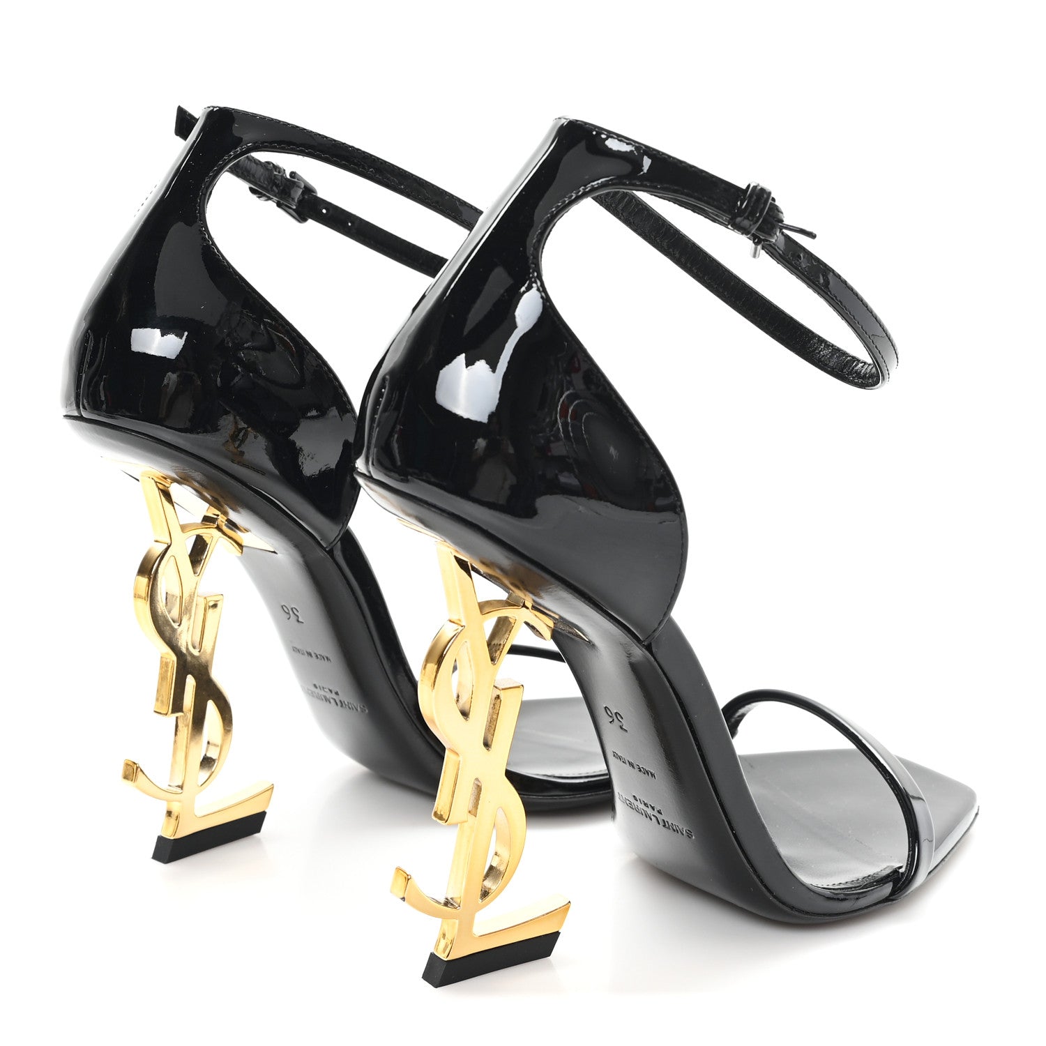 Saint Laurent Patent Calfskin Opyum 110 Sandals 36 Black Gold 5 of 10