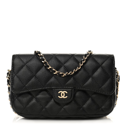 Chanel Caviar Quilted Flap Phone Holder With Chain Black 1 of 12