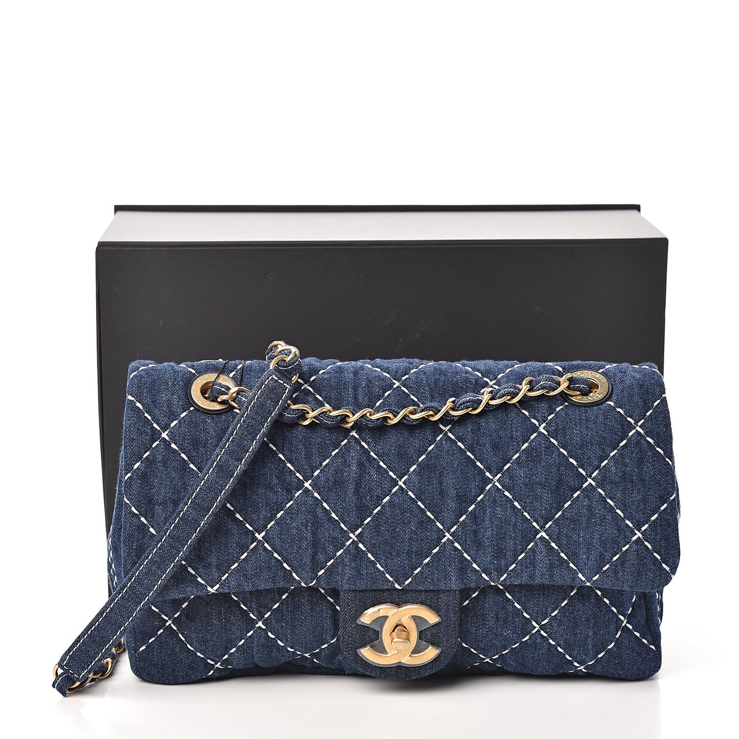 Denim Quilted Single Flap Blue
