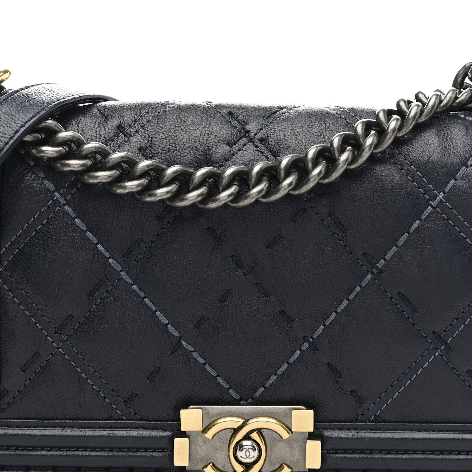 Chanel Calfskin Double Stitch Medium Boy Flap Navy Blue 8 of 15