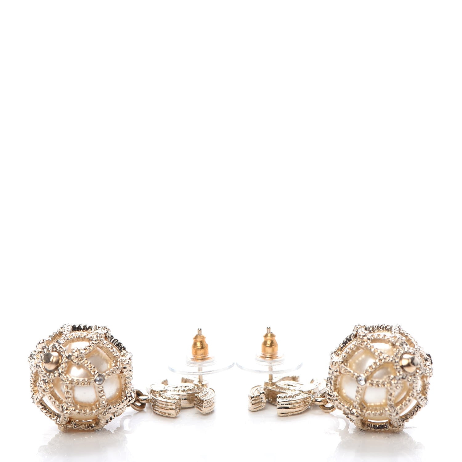 Chanel Crystal Pearl CC Drop Earrings Gold 3 of 5