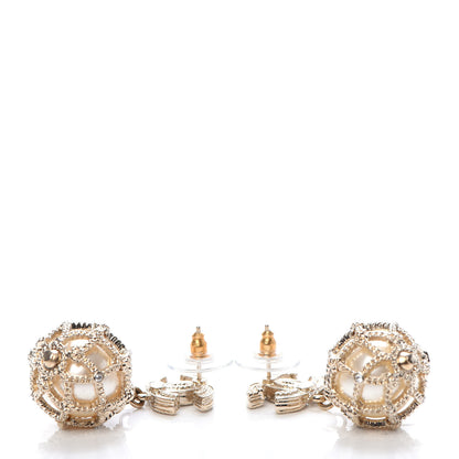 Chanel Crystal Pearl CC Drop Earrings Gold 3 of 5
