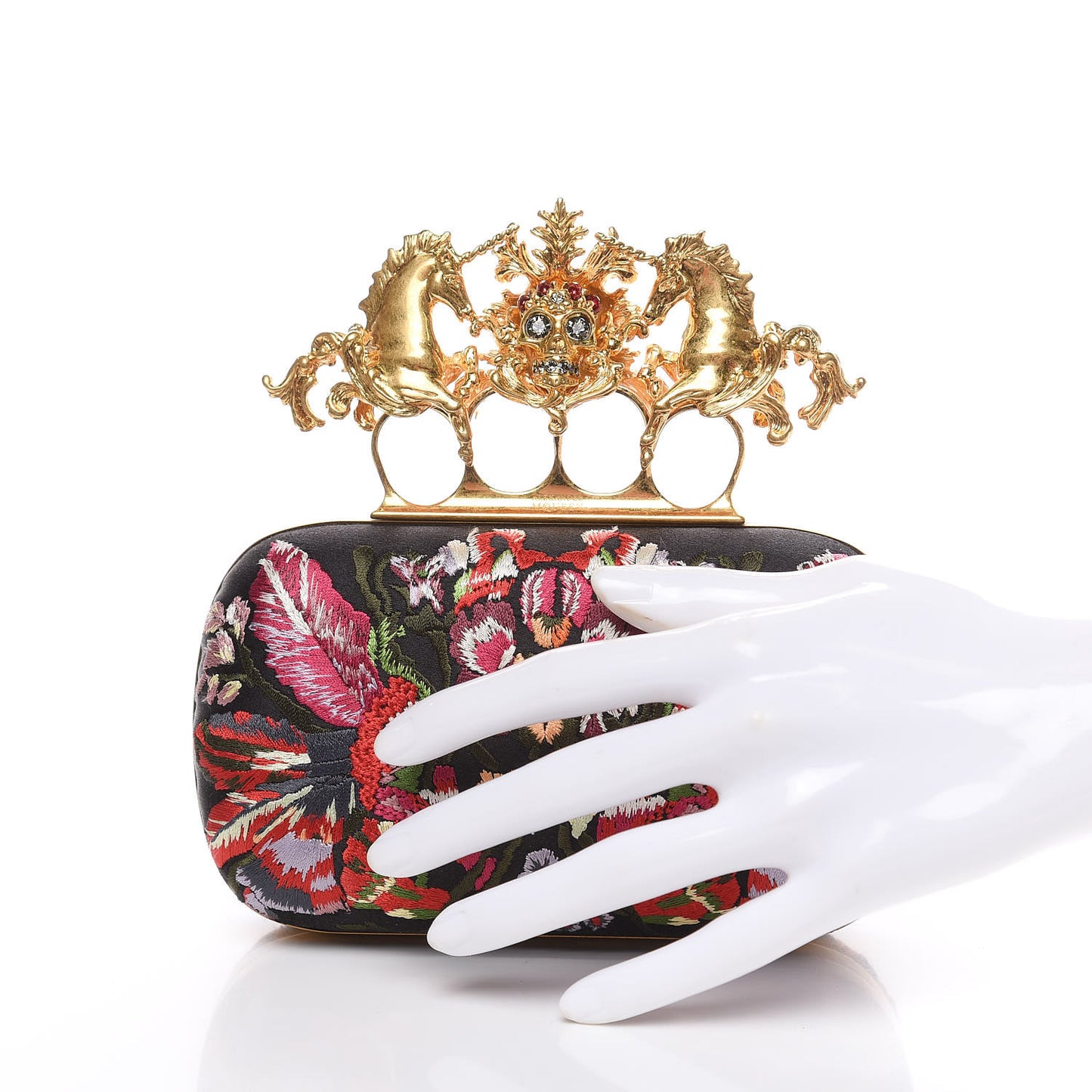 Embroidered Unicorn Knuckle Duster Box Clutch Multicolor