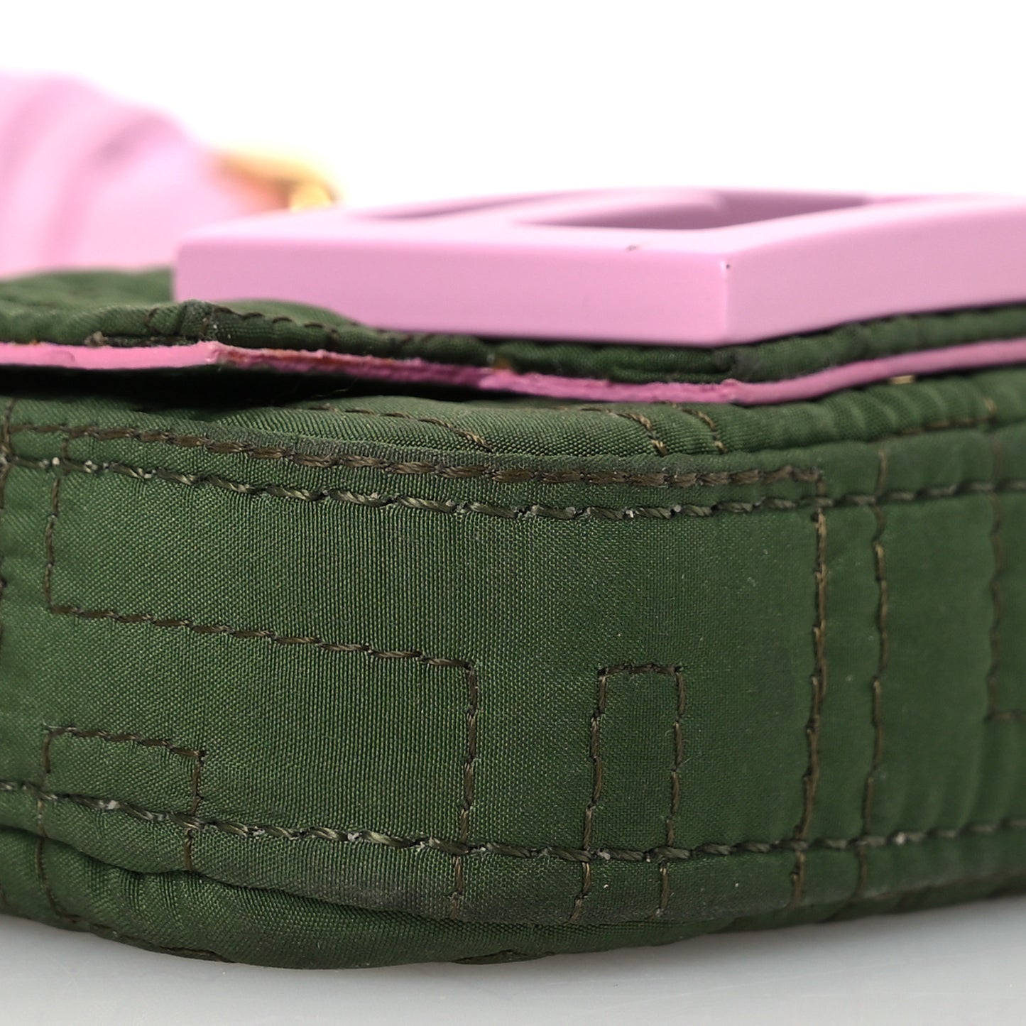 Nylon Nappa FF Stitched Nano Baguette Maxi Handle Charm Green Pink