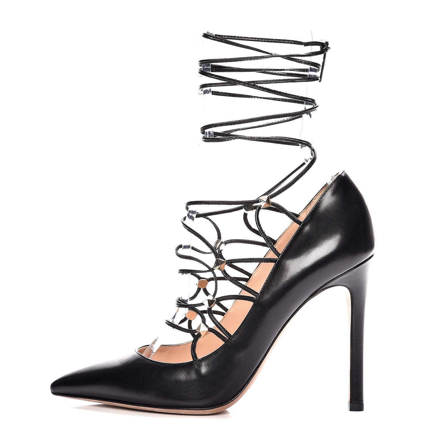 Valentino Garavani Nappa Rockstud Gladiator Lace Up Pumps 36.5 Black 1 of 10