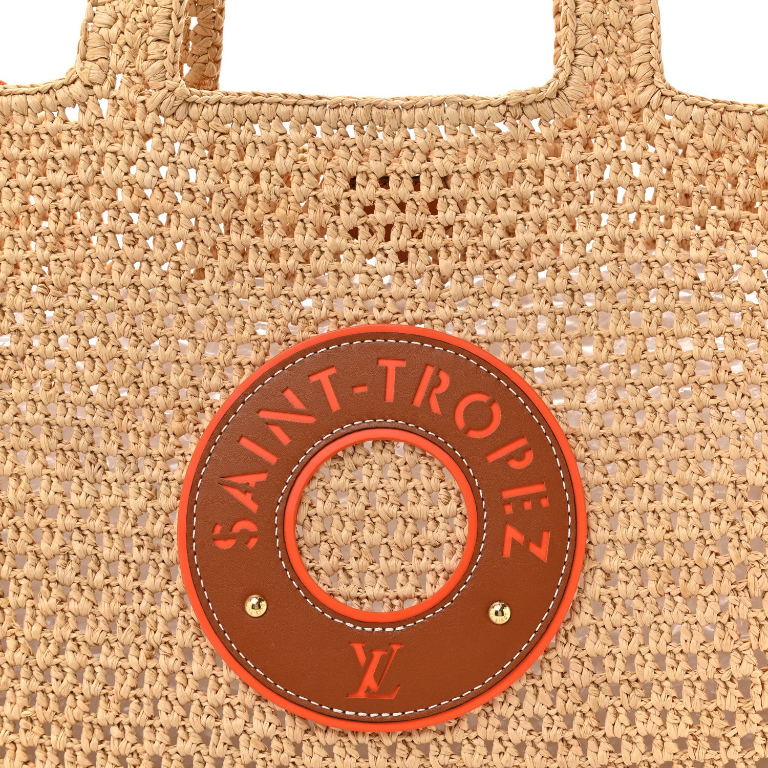 Louis Vuitton Raffia Calfskin Saint Tropez OnTheGo MM Natural Orange 10 of 12
