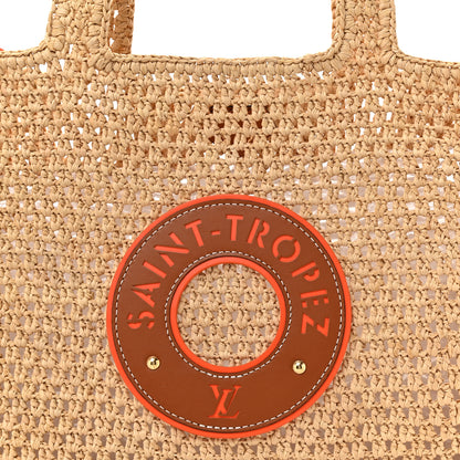Louis Vuitton Raffia Calfskin Saint Tropez OnTheGo MM Natural Orange 10 of 12