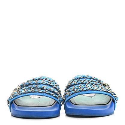 Chanel Canvas Chain Flat Sandals 40 Bright Blue 2 of 12