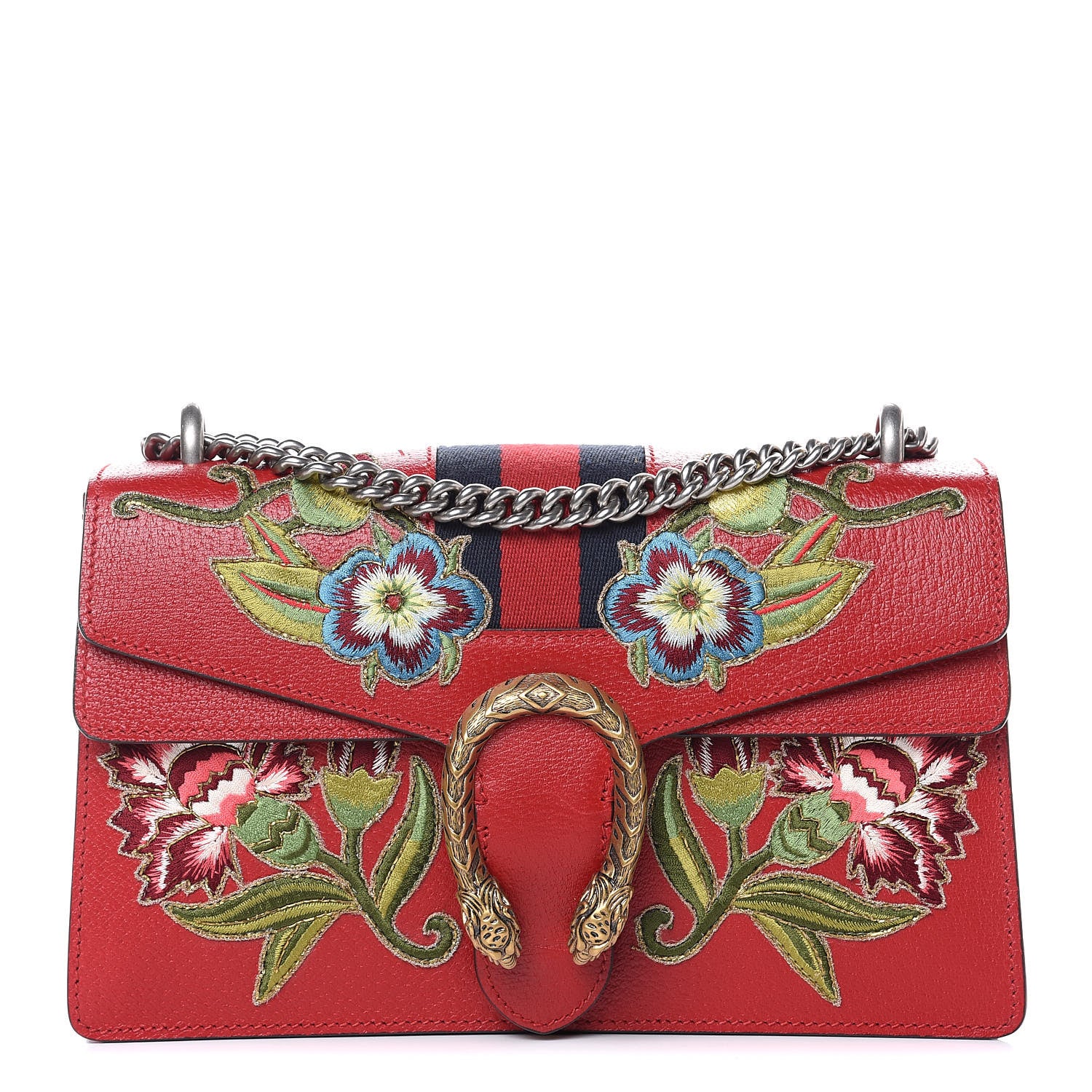Gucci Calfskin Web Floral Embroidered Small Dionysus Shoulder Bag Hibiscus Red 1 of 9
