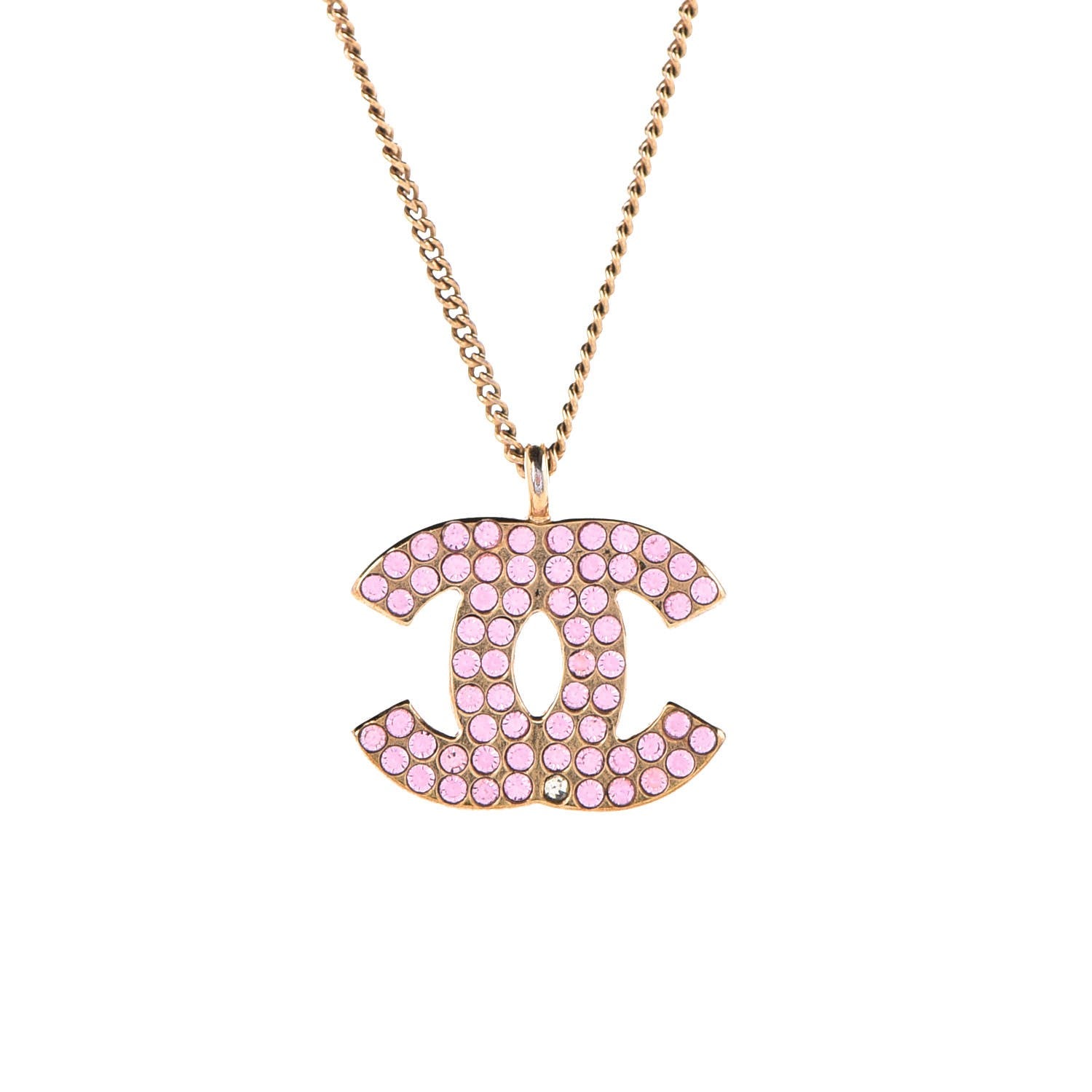 Chanel Crystal CC Necklace Pink Gold 3 of 6