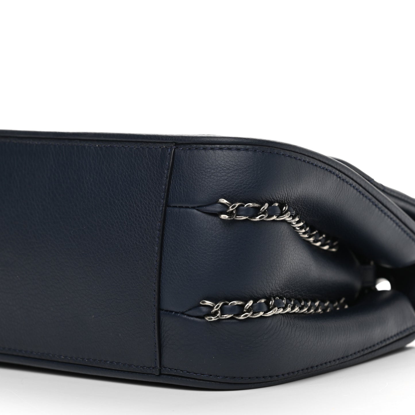 Calfskin Quilted Medium Frame in Chain Flap Navy