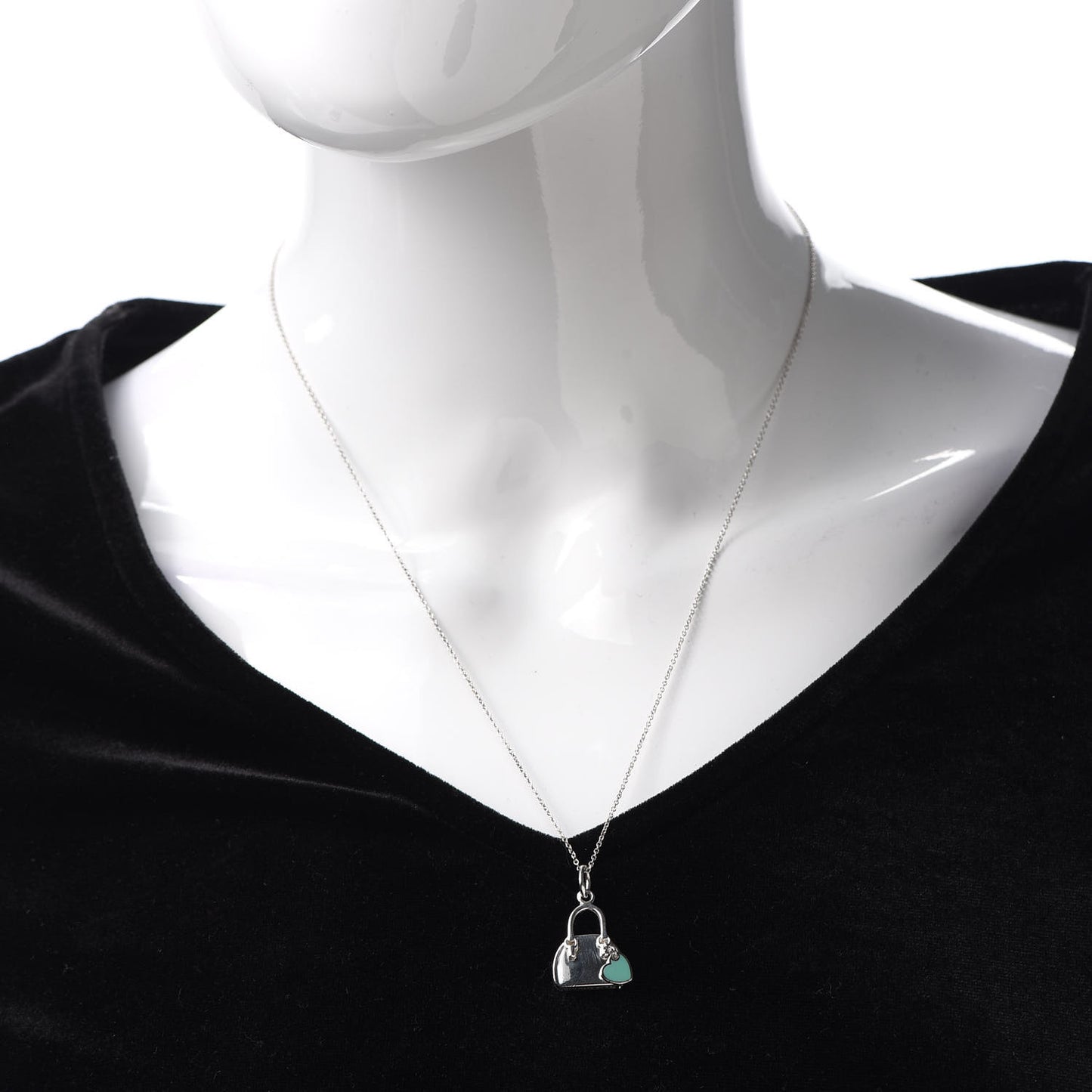 Sterling Silver Enamel Handbag Charm Necklace Blue