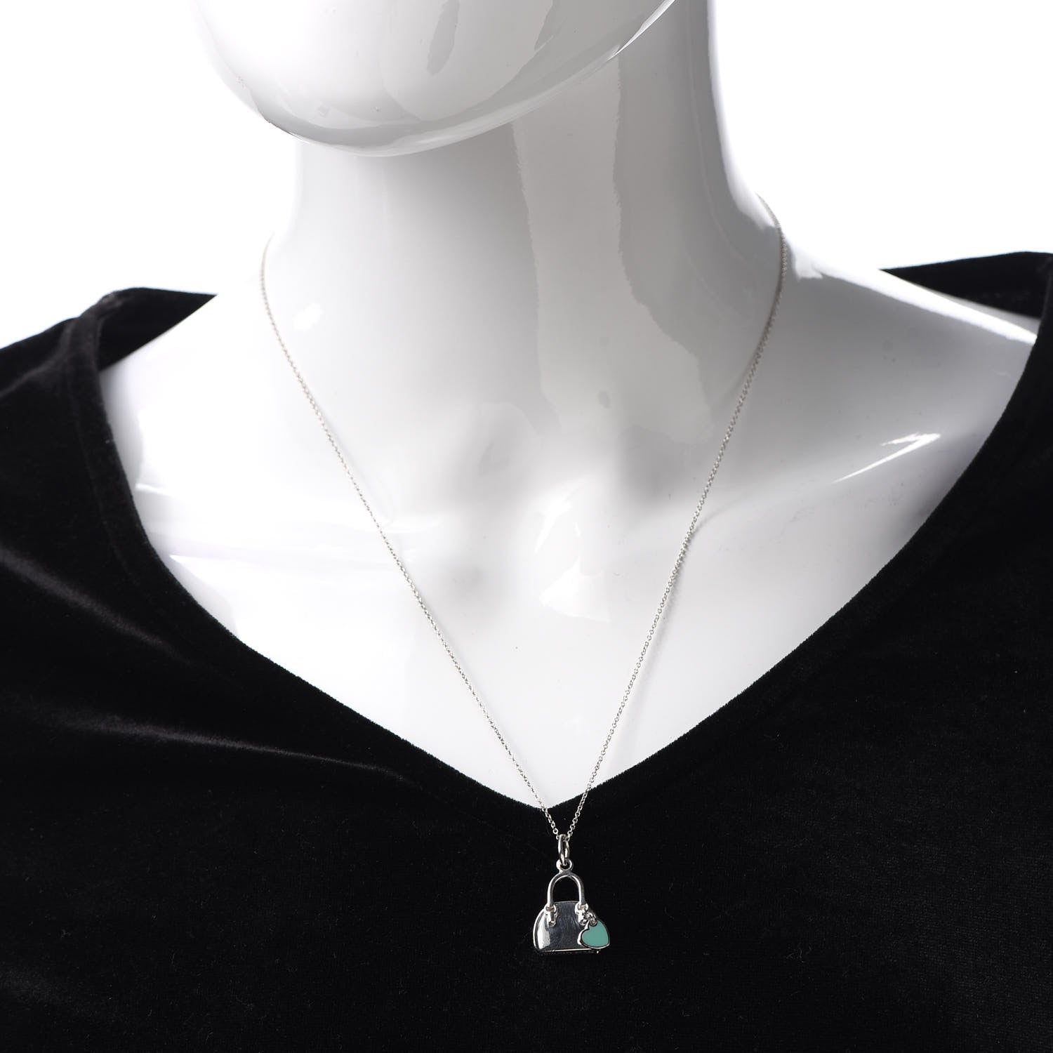 Tiffany Sterling Silver Enamel Handbag Charm Necklace Blue 2 of 5