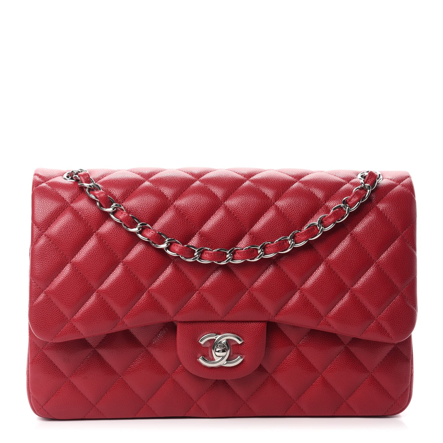 Chanel Caviar Quilted Jumbo Double Flap Red 1 of 15